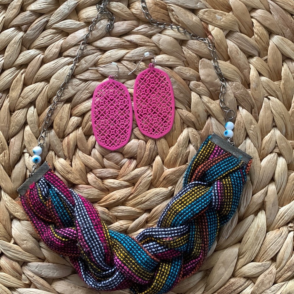 🪩4 for $25. Handmade braided necklace with earrings set
